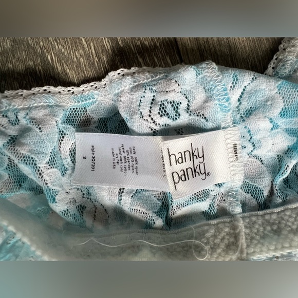 Hanky panky blue check white floral lace unlined wireless ruffle band bralette S - Picture 4 of 5